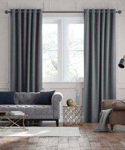 Màn cửa vải màu xám cho phòng khách hiện đại tphcm