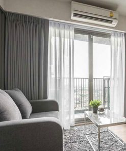 Rèm vải phòng khách 2 lớp màu xám hiện đại